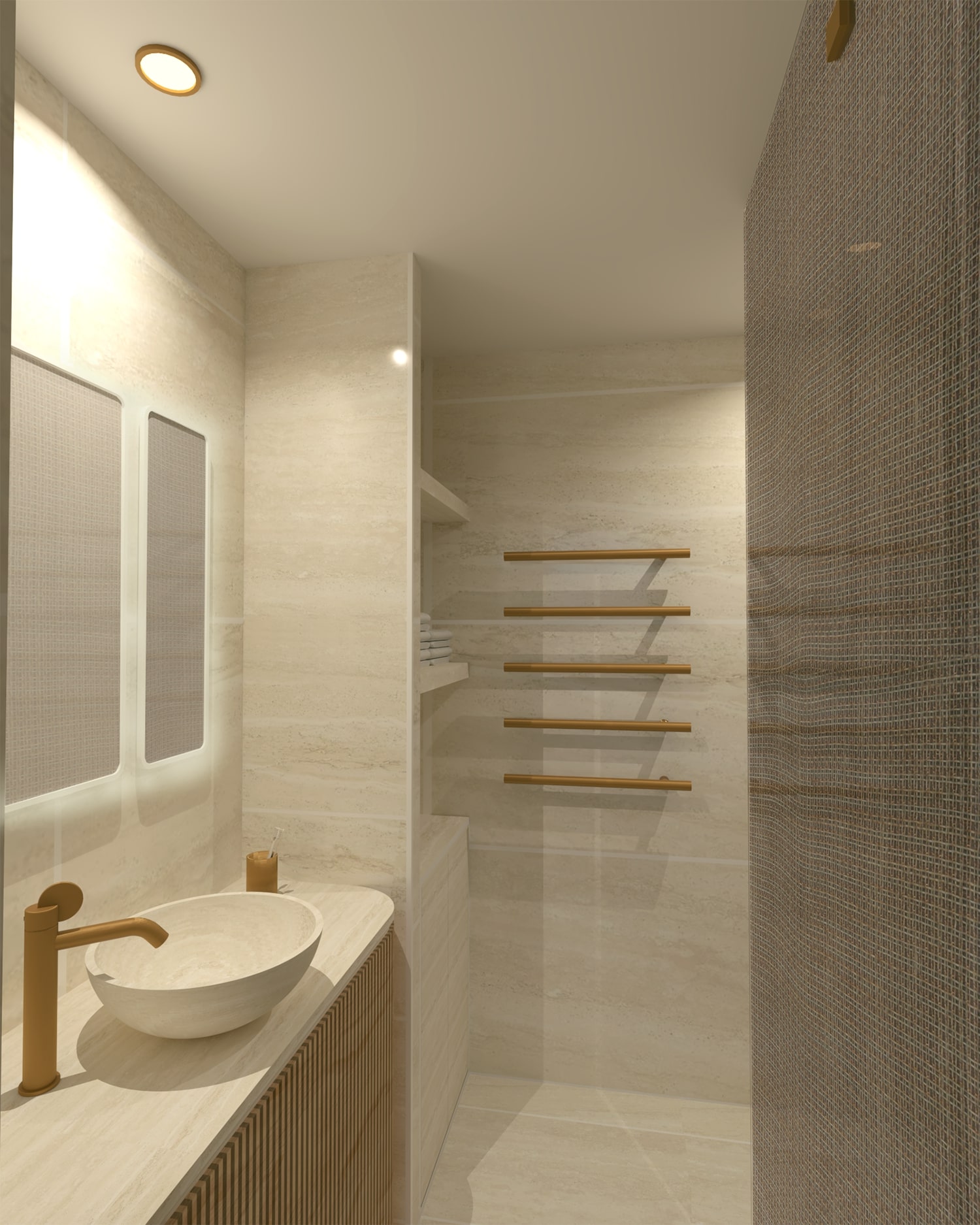 Première proposition de la modélisation 3D de la salle de bain d'amis du projet les abeilles sous une autre vue