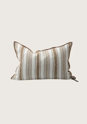 coussin vice versa en toile brodée cyclades 300 à rayures fines 40x60 havane