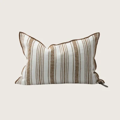 coussin vice versa en toile brodée cyclades 300 à rayures fines 40x60 havane