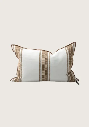 coussin vice versa en toile brodée cyclades 300 à rayures larges 40x60 havane