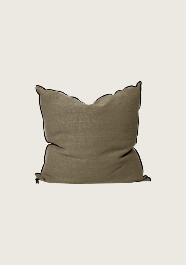 coussin vice versa black line lin stoned washed 50x50 kaki