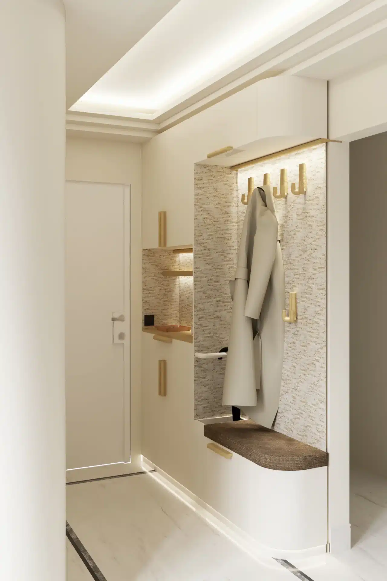 Décoration d'intérieur, design de mobilier, menuiserie d'un meuble d'entrée sur-mesure, Monaco