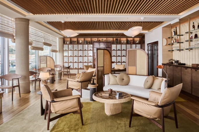 Projet Hemingway Cigare lounge, Yacht club de Monaco, espace lounge, vue d'ensemble de l'espace